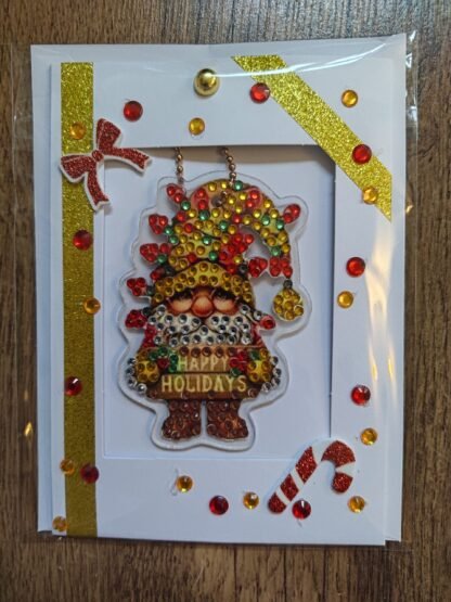 Gold Gonk Christmas Keychain Card (Happy Holidays)
