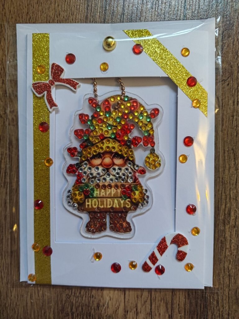 Gold Gonk Christmas Keychain Card (Happy Holidays)